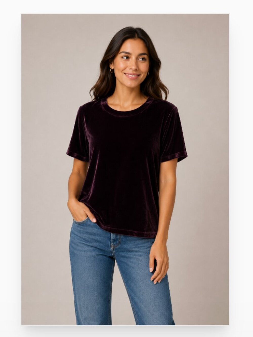 Eileen Fisher Shirt Womens Medium Purple Velvet Rayon Silk Short Sleeve Top